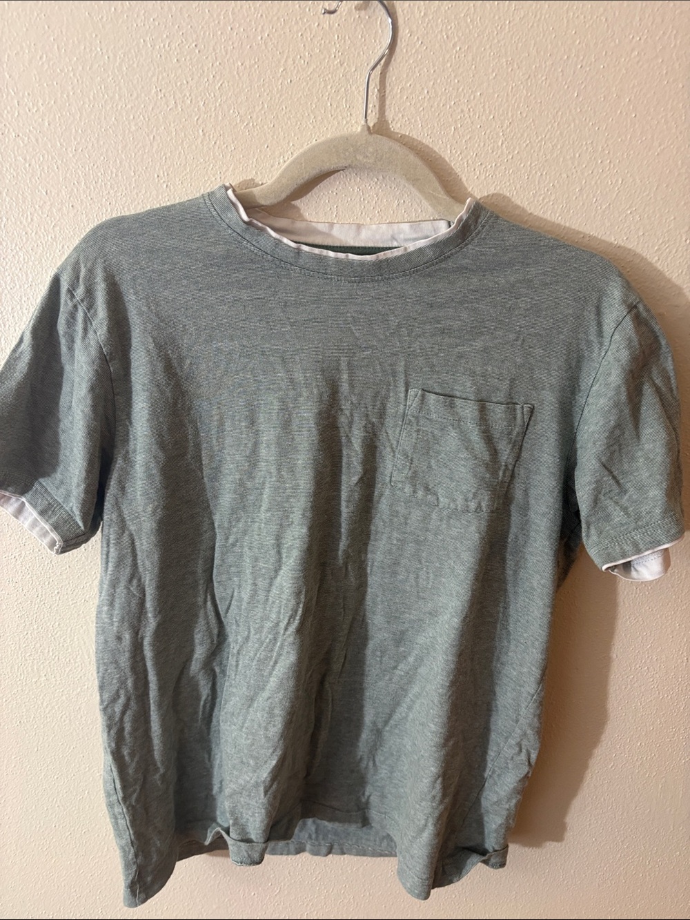 Denim & Flower Heathered Sage Green Short Sleeve Pocket Tee
